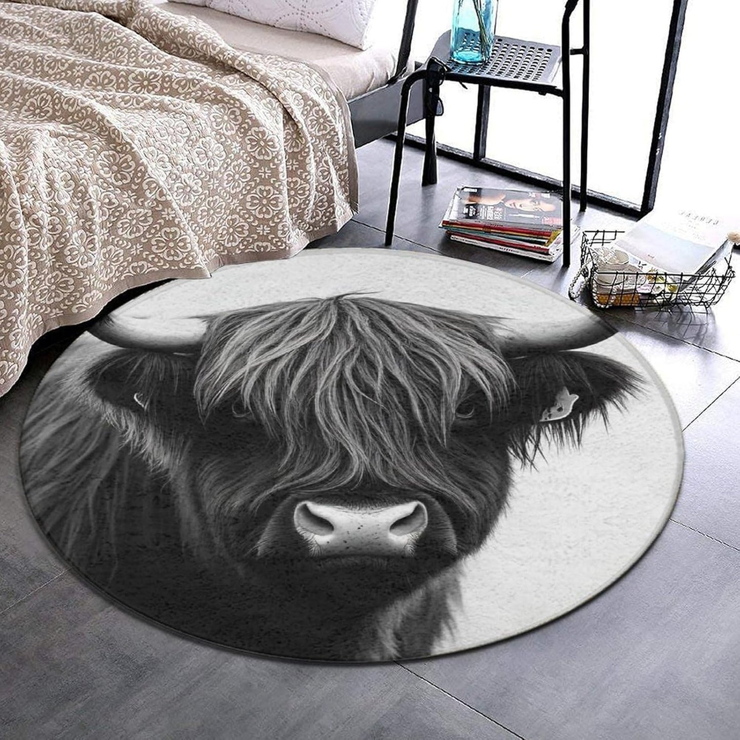 Large Home Decor Mat, Soft Round Yoga Carpet, Non Slip Machine Washable Home Office Circle Rug Gothic Witchy Sun Moon Mushroom Moth