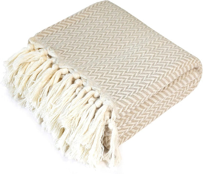 Peshtemania Premium Cotton Throw Blanket, 50x60 inches, Light Blue, Turkish Herringbone, Farmhouse Decor, Yoga Blanket, Picnic Blanket
