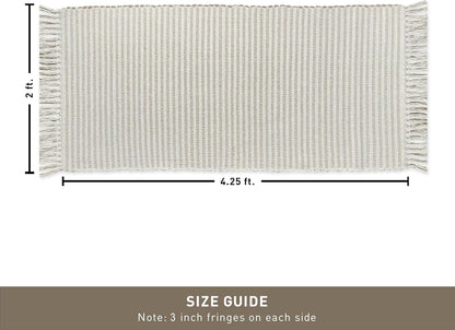 Chardin home Beige & Ivory Providence Runner 2.5x8 feet |Hand Woven Farmhouse Rug with Hand Knotted Fringes|Great in Kitchens entryways Hallways Bathrooms Meditation Yoga Mat|Reversible Cotton Rug