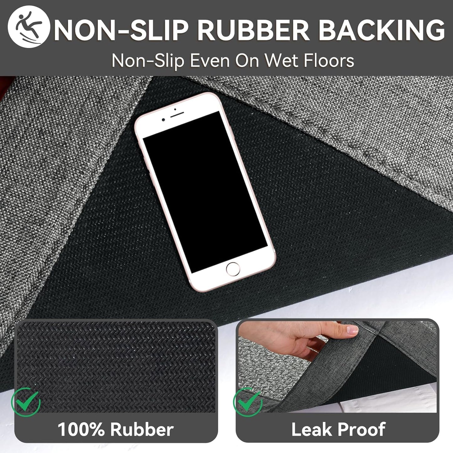 YDKGL Non Slip Long Bath Mat Bathroom Runner, Rubber Backing Ultra Thin Bathroom Rugs Fit Under Door Quick Dry Super Absorbent Washable Bath Rug Shower Mat for Bathtub Sink Floor, Dark Gray 17"x47"