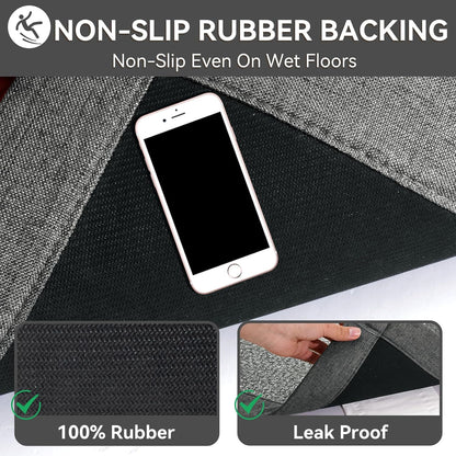 YDKGL Non Slip Long Bath Mat Bathroom Runner, Rubber Backing Ultra Thin Bathroom Rugs Fit Under Door Quick Dry Super Absorbent Washable Bath Rug Shower Mat for Bathtub Sink Floor, Dark Gray 17"x47"