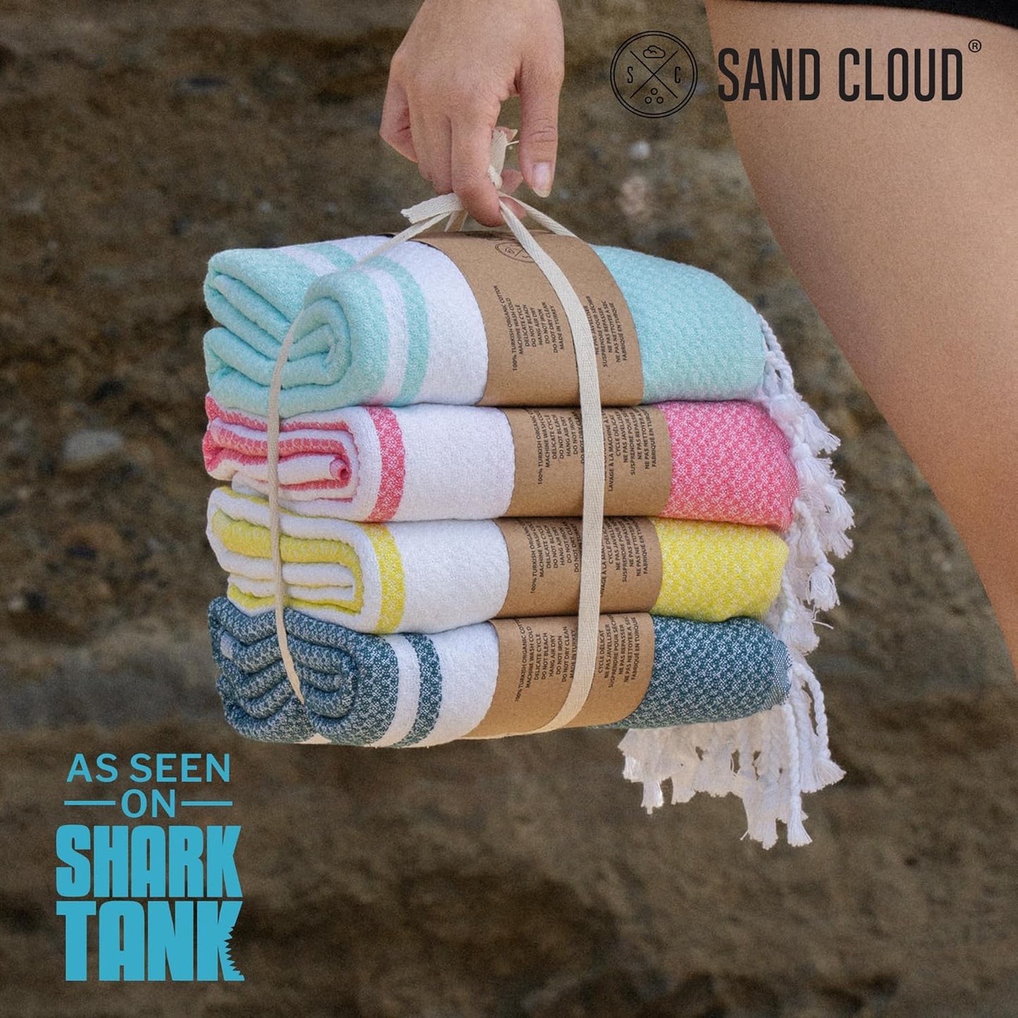Sand Cloud Turkish Beach Towel - 100% Organic Cotton Turkish Bath Towels - Ultra Soft, Sand Resistant & Quick Dry Towel for Beach or Pool - As Seen on Shark Tank - Cali Dobby (4 Pack Assorted)