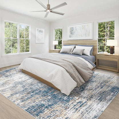 XLUEZ 8x10 Area Rugs for Living Room, Washable Modern Abstract Large Area Rug Neutral Soft Non Slip Kids Rug Stain Resistant Indoor Carpet for Bedroom Nursery Dining Children's Room(Blue, 8'x10')
