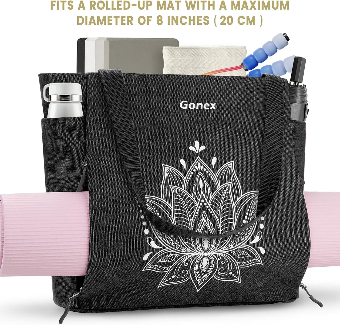 Gonex Yoga Mat Bag, Large Tote Bag with Multi Pockets for Women Men, Canvas Mat Carrier, Full Zipper Easy Access for Pilates Gym Travel