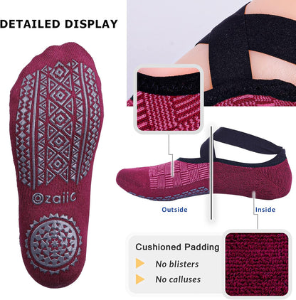 Ozaiic Pilates Socks for Women Non Slip Grip, Yoga Socks with Grippers for Barre, Hospital, Ballet, Dance, Barefoot Workout