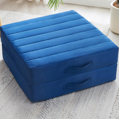 JKMAX 2 Pcs High Density Foam Floor Pillow - Upgraded Large Pillows Seating for Adults - Outdoor Floor Cushion with Soft Tufted Cover - Yoga Pillows for Sitting On Floor - 22 Inch Light Gray
