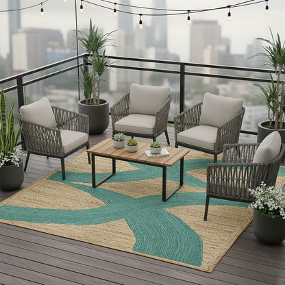 Premium Quality Jute Rug 4x6 Feet Area Rug Natural Fiber Jute Rugs Thick 0.27" Black Abstract Pattern Geometric Rugs for Kids Room, Living Room, Yoga Mat, Indoor Outdoor Carpet - Colors A