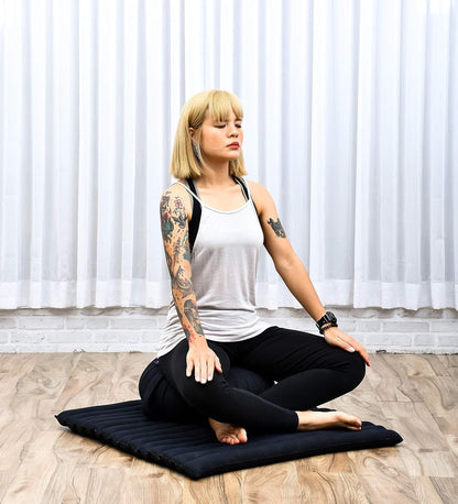 Leewadee Meditation Cushion Set – 1 Round Zafu Meditation Pillow and 1 Square Roll-Up Zabuton Meditation Mat, Pillows Bundle Filled with Kapok