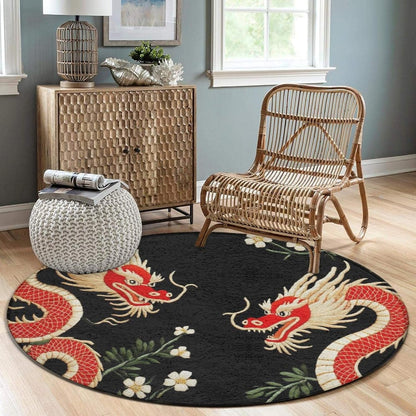 Soft Round Yoga Carpet, Large Home Decor Mat, Non-Slip Machine Washable Kitchen Office Circle Rug Compatible with Cool Norse Viking Vegvisir Runic Compass