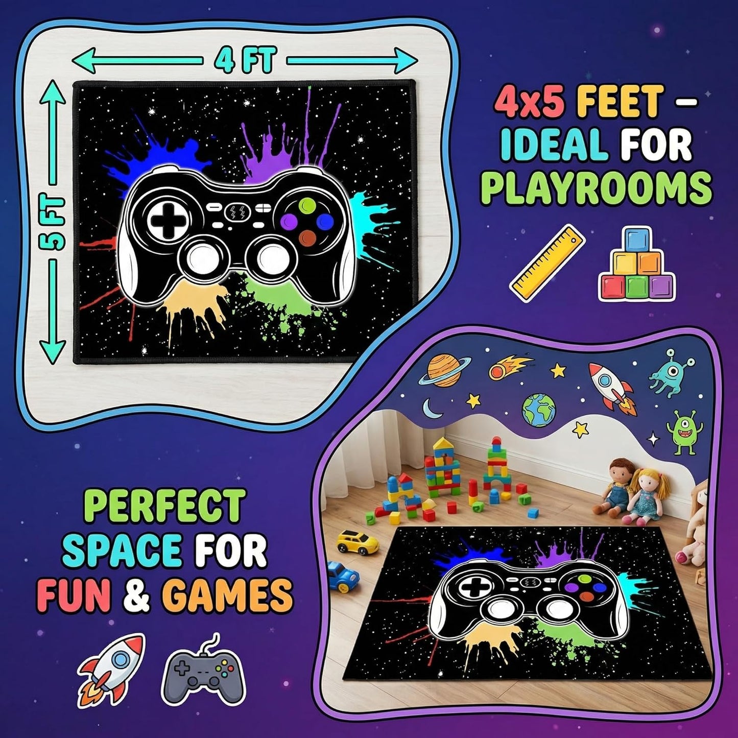 Game Controller Rugs for Bedroom Boys Living Room Gamer Gamepad Red Carpets Floor Mat Player Indoor Mats Gaming Art Design Home Decor Crystal Doormat Yoga Mats 3'x5'