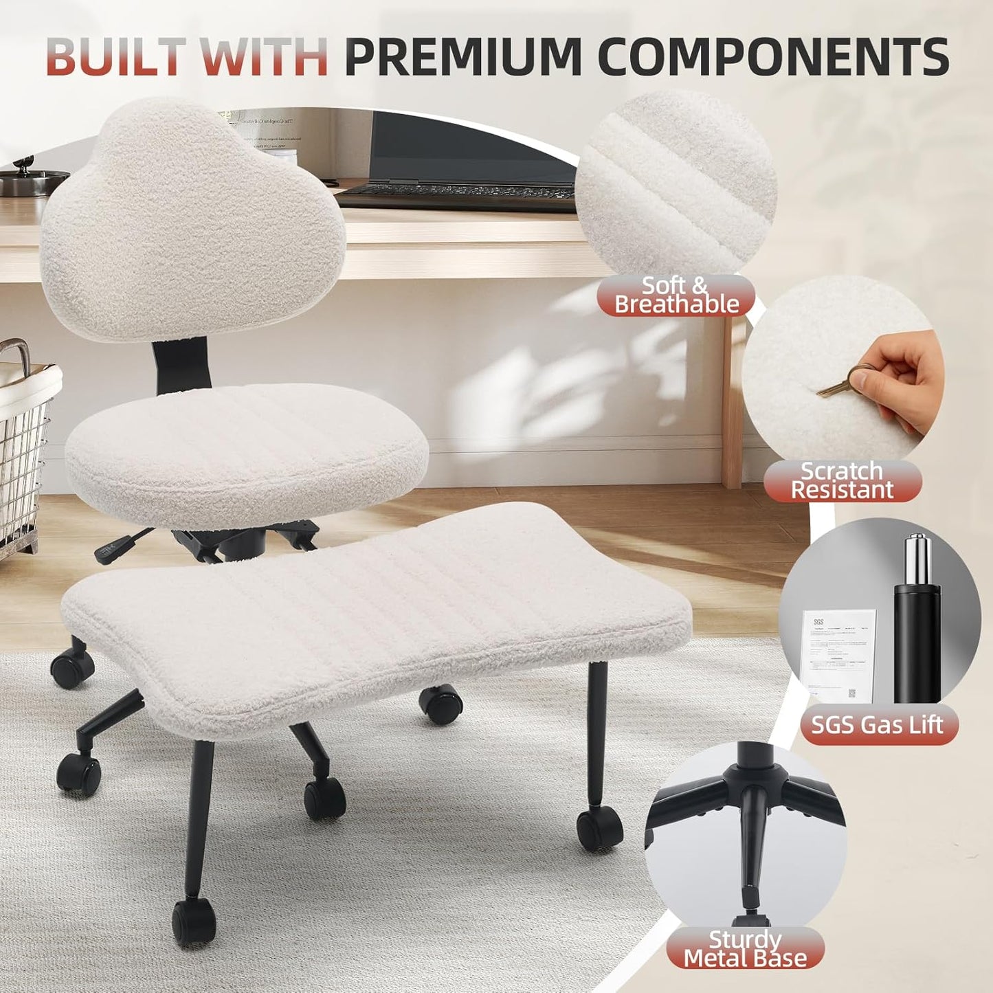 Ergonomic Cross Legged Chair, 360° Swivel Meditation Chair with Wheels, Height Adjustable Seat for Meditation, ADHD & Yoga, PU Leather Yoga Stool for Home Office, Black