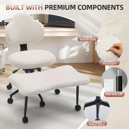 Ergonomic Cross Legged Chair, 360° Swivel Meditation Chair with Wheels, Height Adjustable Seat for Meditation, ADHD & Yoga, PU Leather Yoga Stool for Home Office, Black