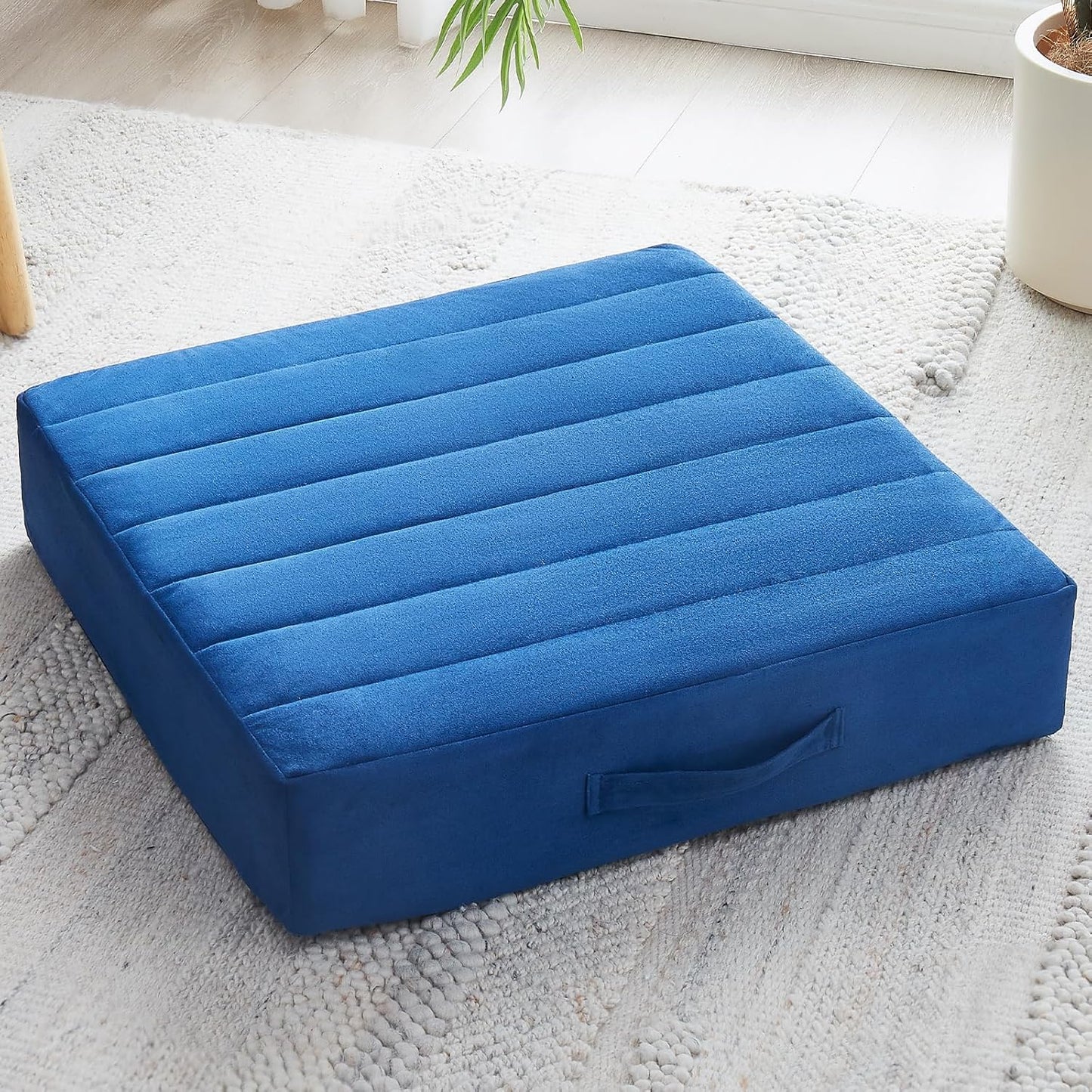 JKMAX 2 Pcs High Density Foam Floor Pillow - Upgraded Large Pillows Seating for Adults - Outdoor Floor Cushion with Soft Tufted Cover - Yoga Pillows for Sitting On Floor - 22 Inch Light Gray