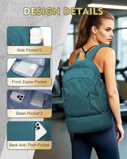 Gym Backpack for Women Men,Cheer bag,Lightweight Gym Bag with Shoe Compartment, Waterproof Sports Backpack with Wet Pocket, Black