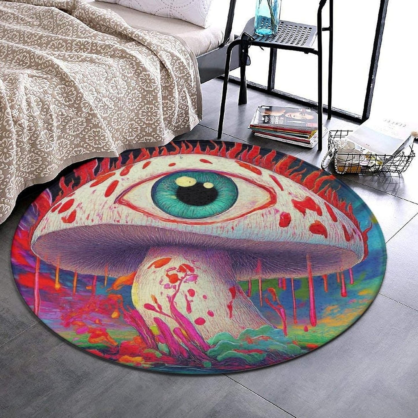 Home Decor Non Slip Kitchen Office Circle Rug, Machine Washable Modern Round Area Rug, Room Sofa Yoga Soft Round Carpet Purple Galaxy Trippy Space Astronaut Art, 36inch