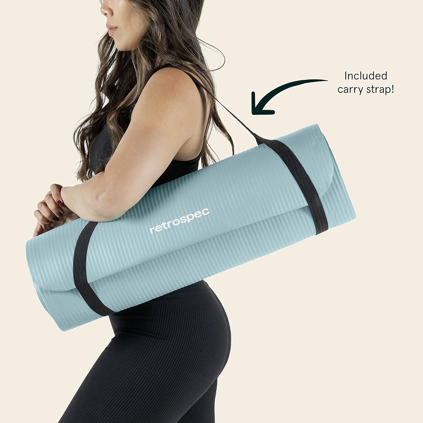 Retrospec Solana Yoga Mat Thick 1/2in Non-Slip Workout Mat with Nylon Strap - 72x24in Exercise Mat for Pilates, Stretching & Fitness - BPA Free, Easy Clean