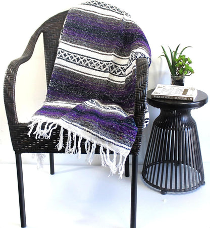 Del Mex Classic Mexican Blanket, Large Authentic Woven Falsa Throw (70"x50"), Artisan Southwest Décor for Beach, Yoga, Outdoors (Lavender)
