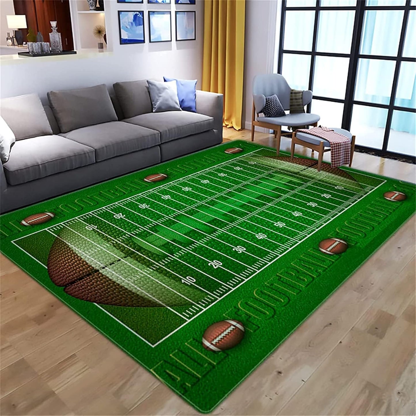 Sports Field Area Rug,5x7ft, Soccer Field Chalked Blackboard Football Stadium Board Painted Non-Slip Soft Carpet Floor Mat Indoor Living Room Bedroom Rugs Yoga Mat Home Decor