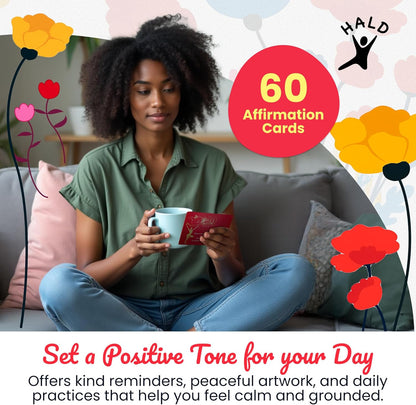 HALD Positive Affirmation Cards with Mindfulness Exercises, Inspirational Tools for Everyone, Motivational Items, Self Care Gifts for Women, Men & the Youth, 60 Transformative Affirmation Cards