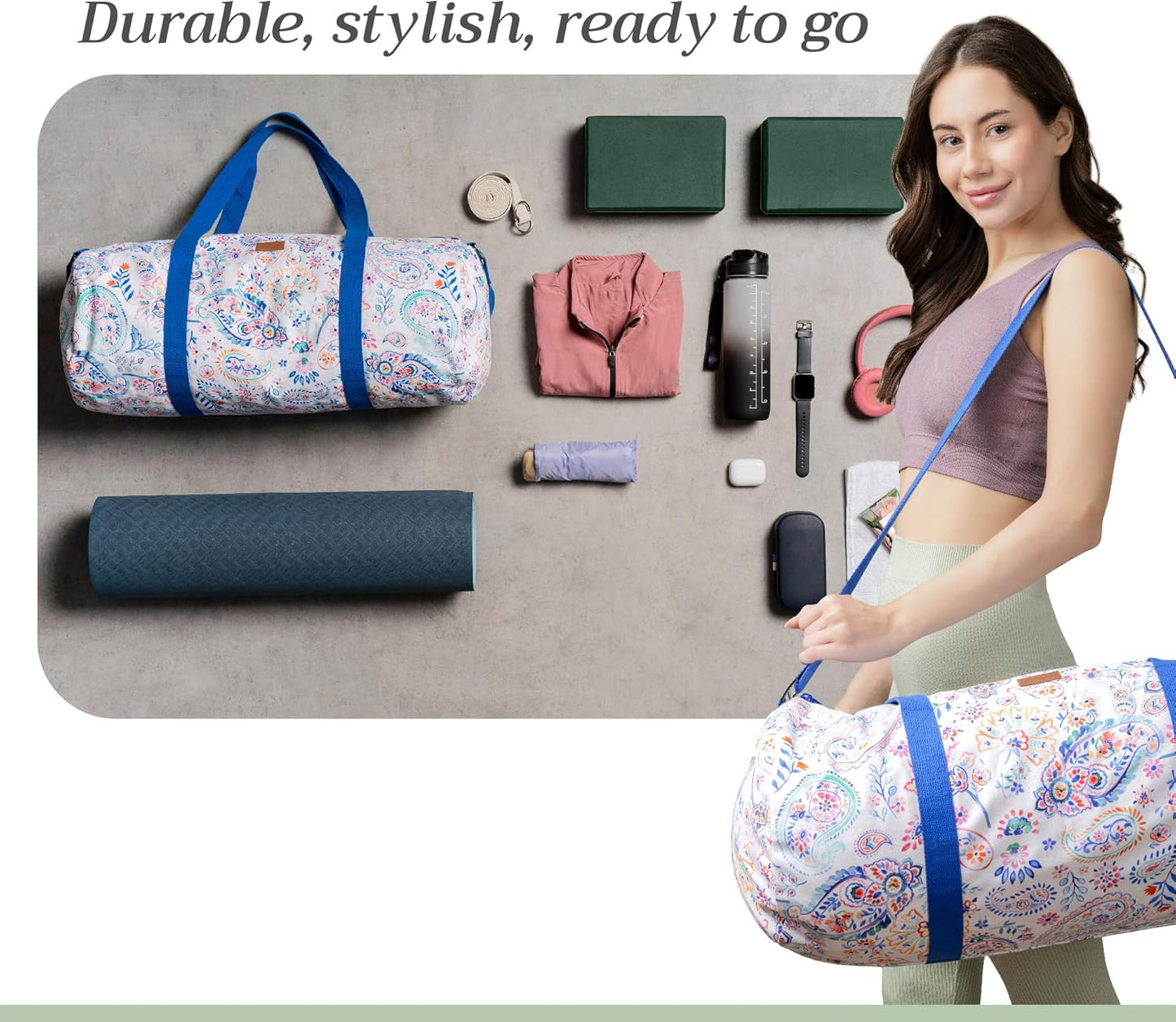 Maison d' Hermine Yoga Mat bag, Cylindrical bag for Woman&Men, yoga mat Bag &Adjustable shoulder straps Yoga Mat Carrier Bag with Drawstring Water Bottle Pocket and zipper pocket Easter Gifts