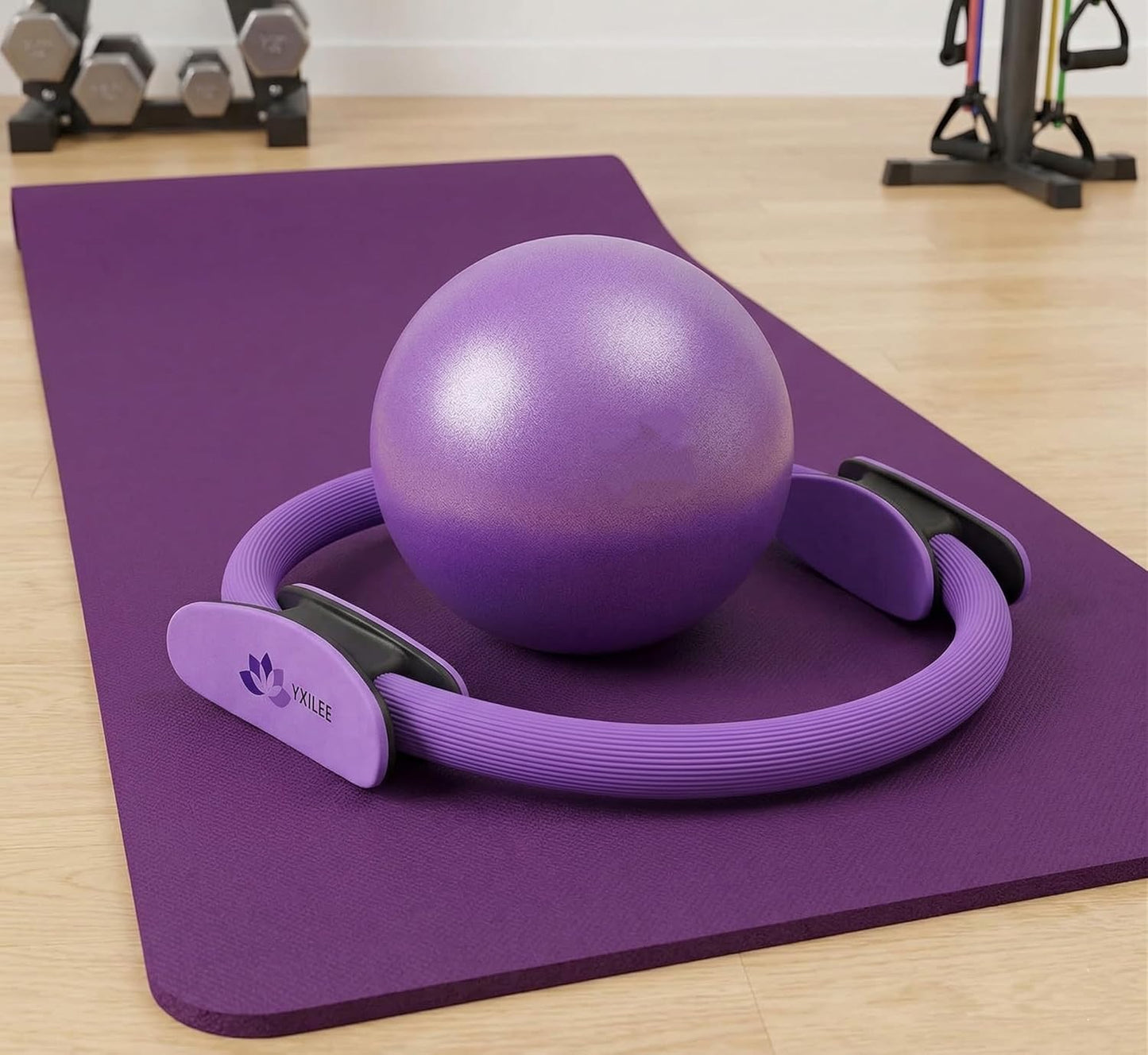 YXILEE Pilates Ring Circle Set - Workout at Home Workout Equipment Women - Booty Bands Stretching Equipment Pilates Mini Exercise Ball for Legs Arms and Thighs