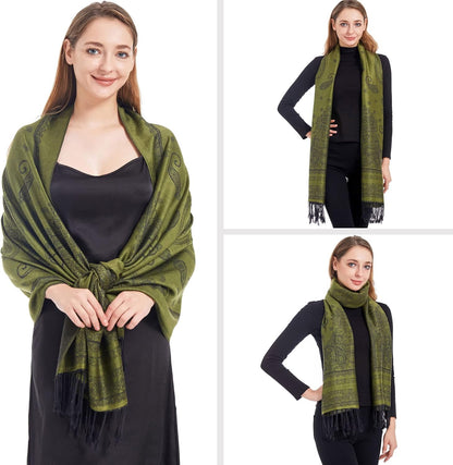 Ciormis Two Tone Silky Paisley Pashmina Shawl Scarf,Soft Women's Rave Jacquard Pashminas Wrap Scarves