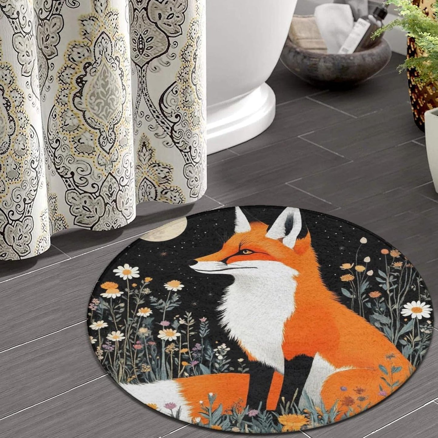 Large Home Decor Mat, Soft Round Yoga Carpet, Non Slip Machine Washable Home Office Circle Rug Gothic Witchy Sun Moon Mushroom Moth