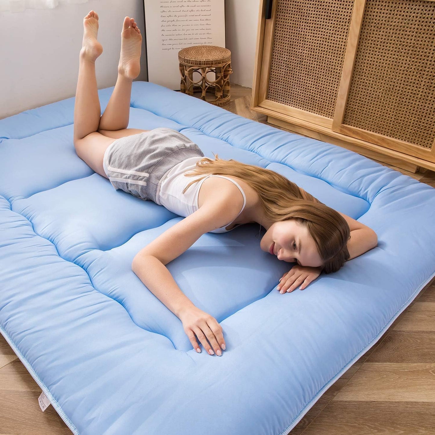 MAXYOYO Bohemian Retro Mattress Boho Floral Japanese Futon Mattress Tatami Floor Mat Foldable Portable Camping, Sleeping Pad, Lounger Couch Bed Full Size