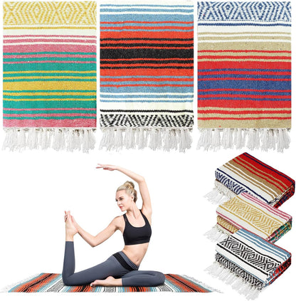 M-Aimee 3 Pcs Mexican Blanket Bulk, 45 x 70 Inch Yoga Blanket Large Cotton Outdoor Camping Blankets with Fringed for Outdoor Beach Picnic Home Decor