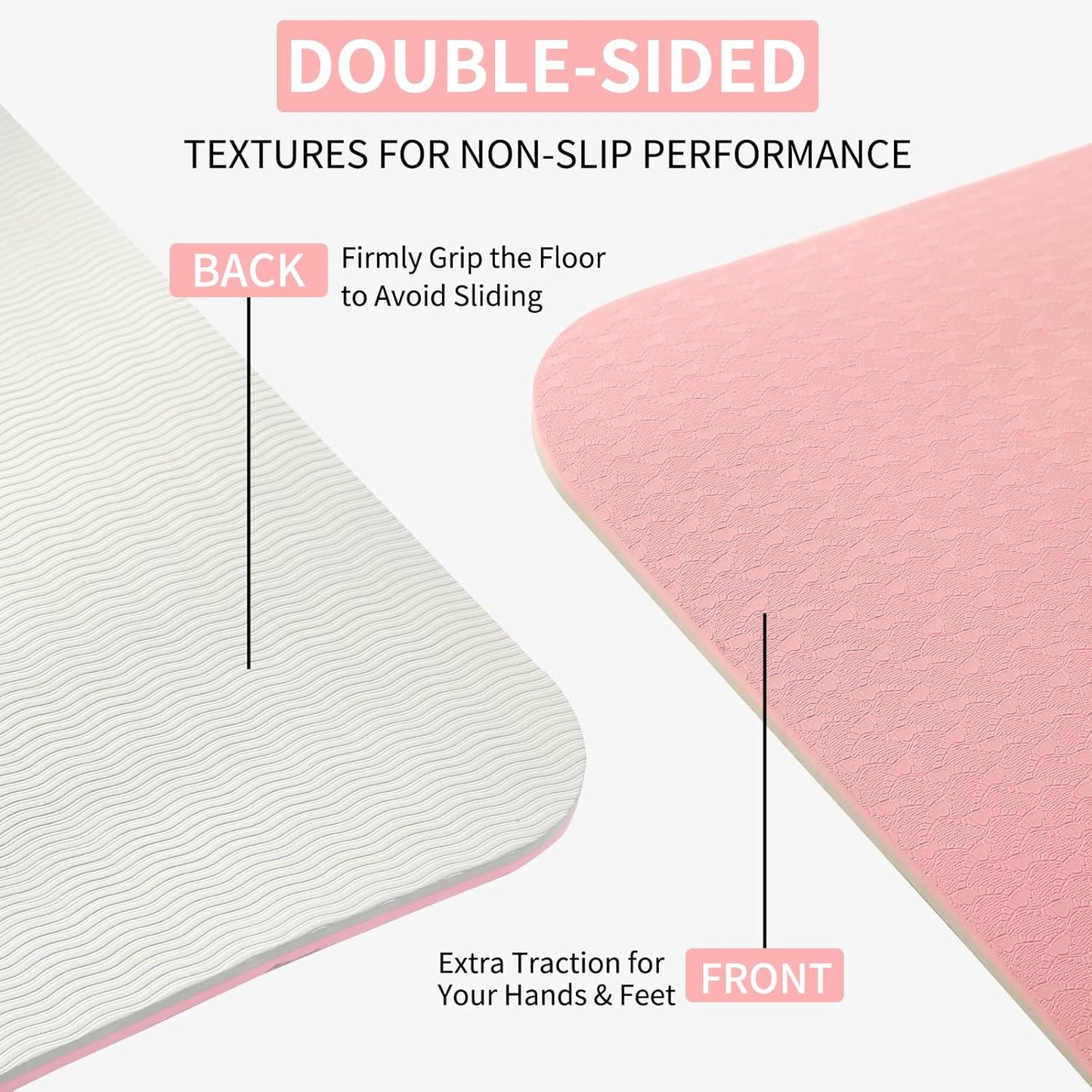 Thick TPE Yoga Mat, Non-Slip Eco-Friendly Exercise Mat with Carrying Strap for Yoga, Pilates and Home Workouts, Standard and Extra Wide Options