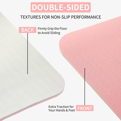 Thick TPE Yoga Mat, Non-Slip Eco-Friendly Exercise Mat with Carrying Strap for Yoga, Pilates and Home Workouts, Standard and Extra Wide Options