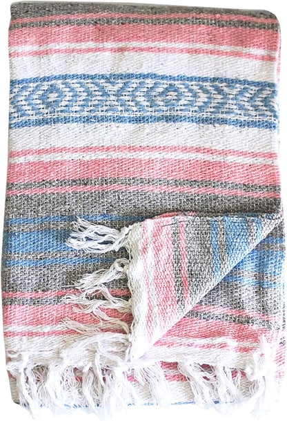 Del Mex Classic Mexican Blanket, Large Authentic Woven Falsa Throw (70"x50"), Artisan Southwest Décor for Beach, Yoga, Outdoors (Lavender)