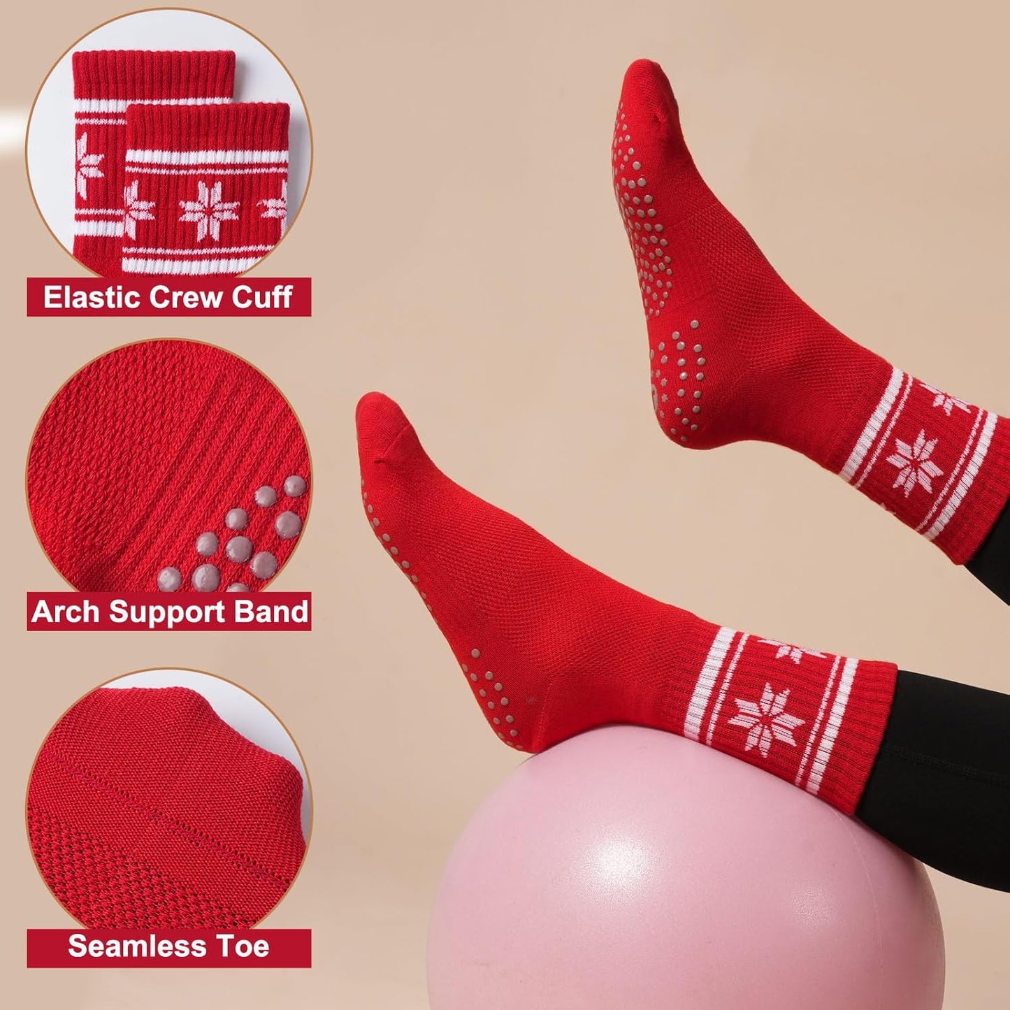 Grip Pilates Crew Socks for Women, Non Slip Yoga Socks with Grips for Barre Hospital Grippy Sticky Sock