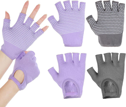 Fingerless Non Slip Gym Gloves for Women 2 Pairs Silicone Non Slip Pilates Gloves for Yoga Fitness Sports Gym One Size Fits Most Women