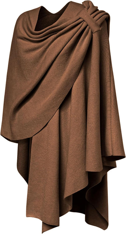 PULI Womens Large Cross Front Poncho Sweater Wrap Topper Knitted Elegant Shawls Cape for Fall Winter