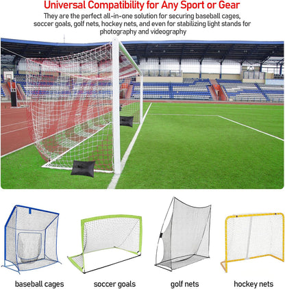 2 Pack Heavy-Duty Sports Sandbags, Universal Weighted Anchors for Securing Baseball, Soccer, Golf, Football & Hockey Nets, Black