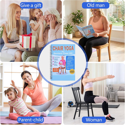 Chair Yoga for Seniors Over 60 Book & Chart – 30-Day Challenge, Gentle Seated Yoga Guide, Chair Yoga for Weight Loss & Flexibility, Senior Chair Exercises for Women & Men，Top Choice for Family Gifts (Purple)