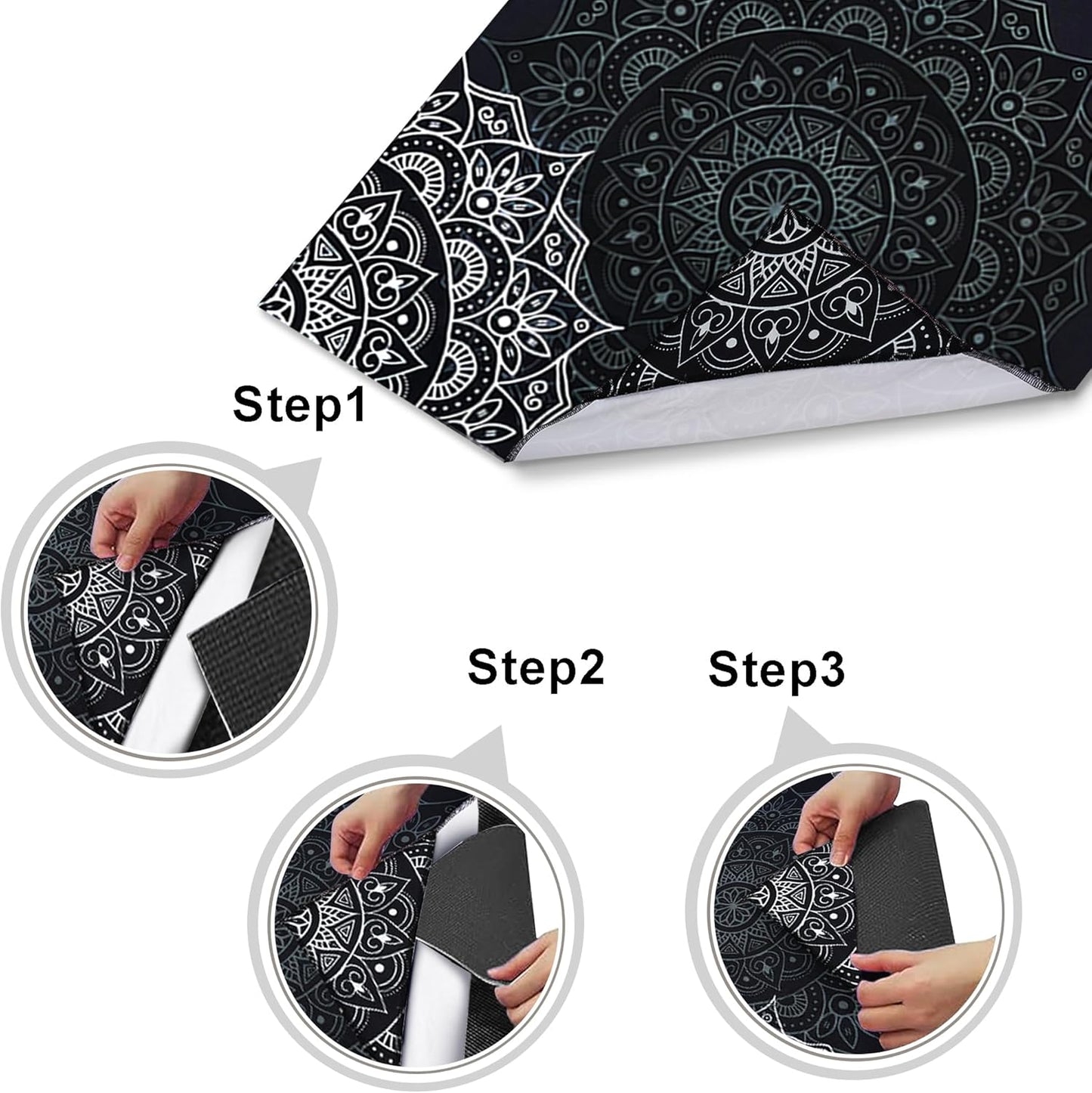 Yoga Mat Towel with Corner Pockets - Microfiber Yoga Towels for Hot Yoga Non Slip Moisture Wicking Sweat Absorbent, Tree of Life Yoga Towel Easy for Travel, Use in Hot Yoga,Bikram,Pilates and Fitness