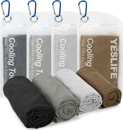 YESLIFE 4 Pack Cooling Towels 40"x12", Gym Towels for Men and Women, Soft Breathable Workout Towels for Yoga, Running, Sport, Workout, Camping, Fitness & More (Blue, Grey, Green, Pink)