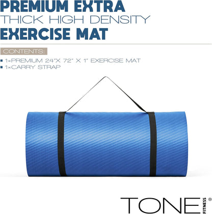 Tone Fitness 1-Inch Thick Yoga Mat | High-Density, Non-slip Exercise Mat with Carrying Strap for Yoga, Pilates, & Home Gym Workouts | Multiple Options