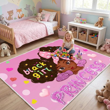 Black Girl Area Rug for Bedroom African American Rugs for Room Princess Carpet Kids Rugs for Bedroom African Girls Carpet for Living Room Teen Girls Yoga Mats, Pink, 4'×5'