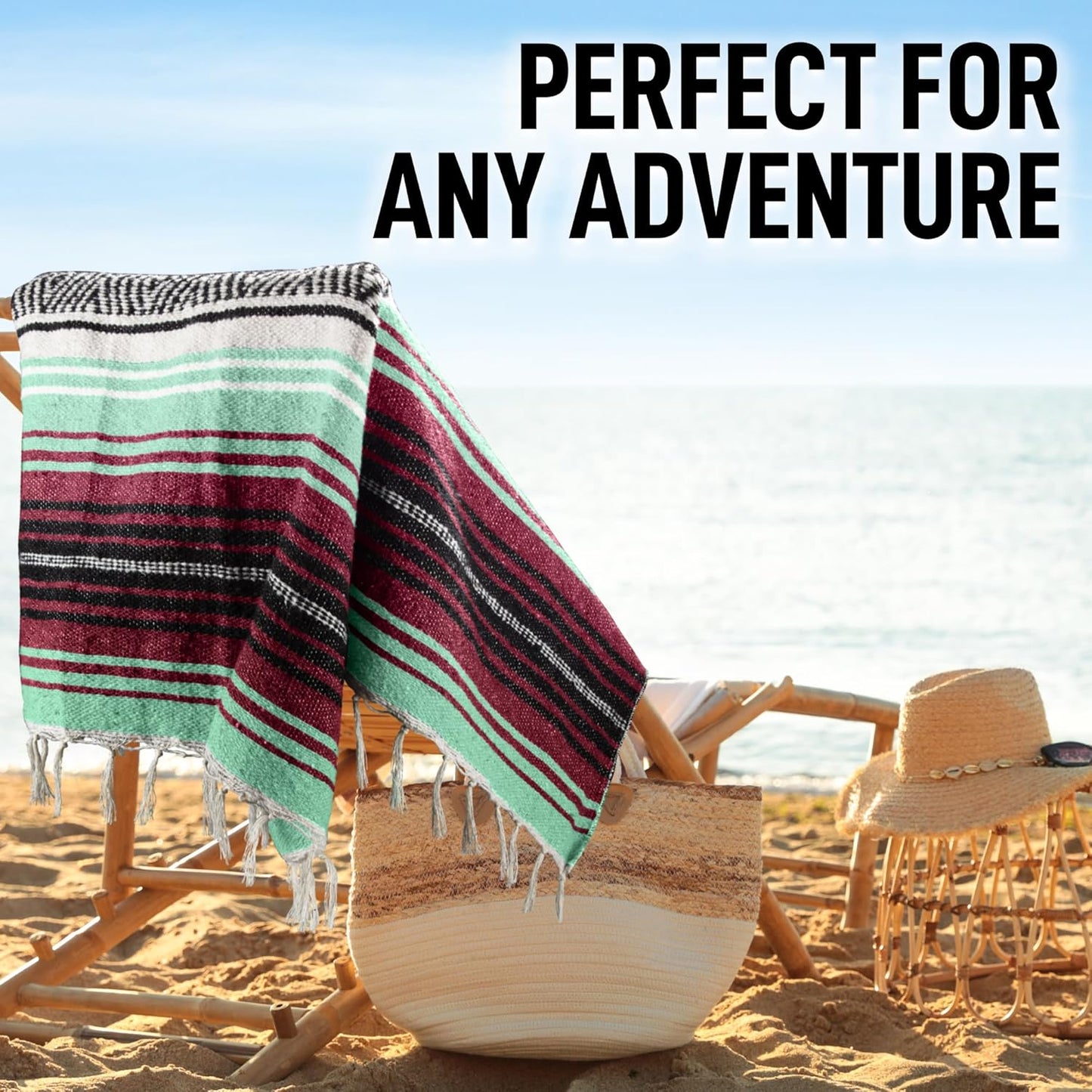 Hydration Nation Authentic Large Handwoven Mexican Blanket - Soft Yoga - Durable Serape - Lightweight Falsa, Beach, Camping, Picnic, Outdoor 70"x50" - Mandarin