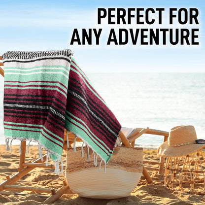 Hydration Nation Authentic Large Handwoven Mexican Blanket - Soft Yoga - Durable Serape - Lightweight Falsa, Beach, Camping, Picnic, Outdoor 70"x50" - Mandarin