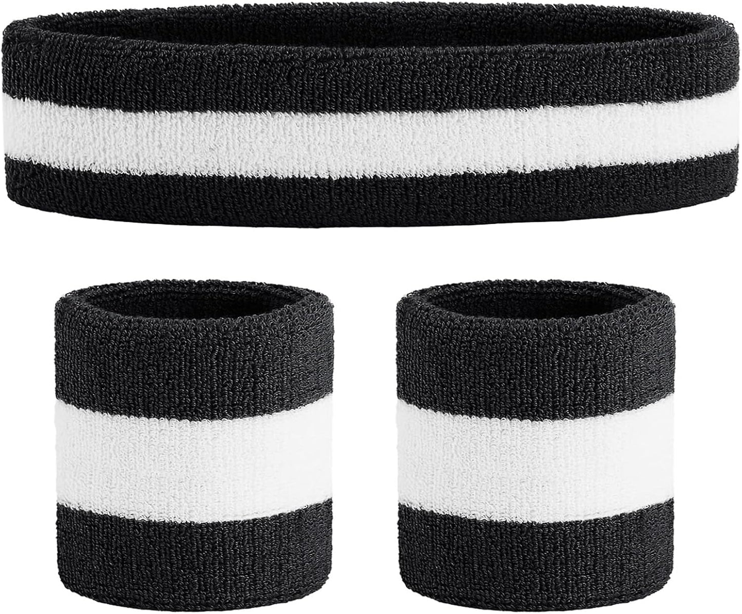 ONUPGO Sweatband Set Sports Headband Wristband Set Sweatbands Terry Cloth Wristband Wrist Sweatband Headbands Moisture Wicking Sweat Absorbing Head Band
