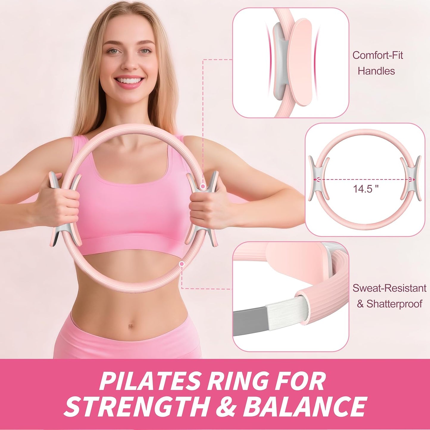 NANATI Pilates Kit, Pilates Essential Kit for Women, Pilates Equipment with 14.5" Pilates Ring and Ball, Resistance Bands,Dumbbells & Grip Socks Accessories, Home Pilates Workout Kit for Starter