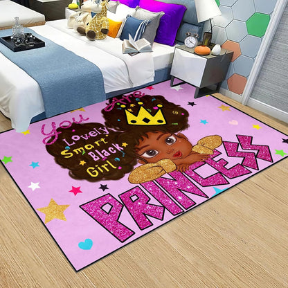 Black Girl Area Rug for Bedroom African American Rugs for Room Princess Carpet Kids Rugs for Bedroom African Girls Carpet for Living Room Teen Girls Yoga Mats, Pink, 4'×5'