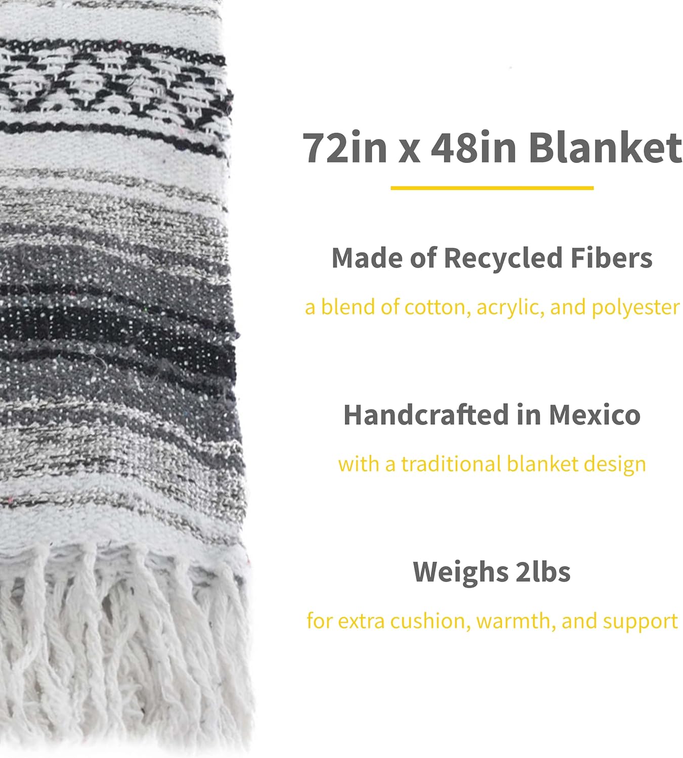 Cozumel Authentic Mexican Blankets (10-Pack) - 72"x48", Woven in Mexico - Serape Throw Blanket for Yoga Studio, Outdoor Picnic/Camping/Beach, Saddle Blanket, Bed/Home Decor (Assorted, Random)