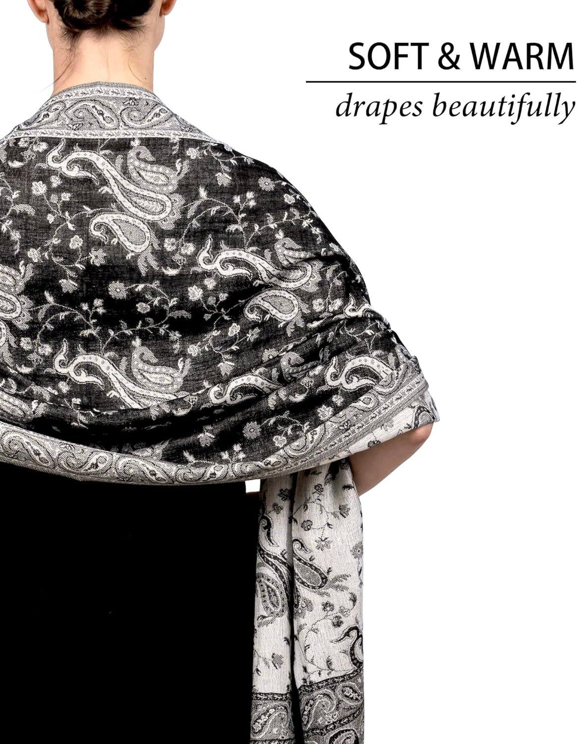 Achillea Reversible Paisley Pashmina Rave Scarf – Exotic Indian Shawls and Wraps for Evening Dresses, Festivals, All Seasons - Colors B