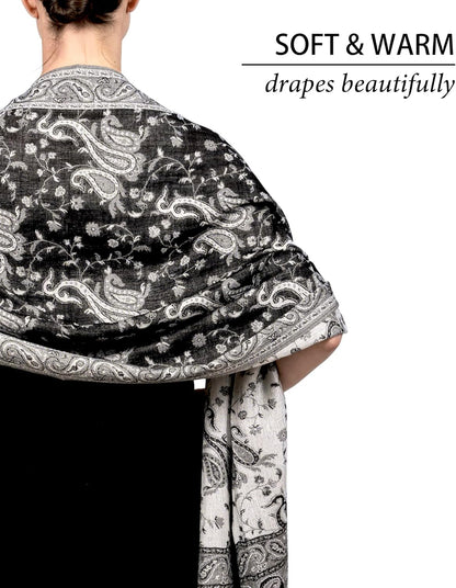 Achillea Reversible Paisley Pashmina Rave Scarf – Exotic Indian Shawls and Wraps for Evening Dresses, Festivals, All Seasons - Colors B