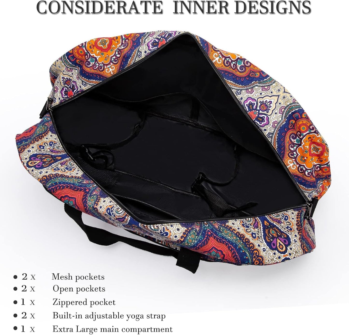 AROME Yoga Mat Bag for Women Men, Large Canvas Yoga Bag for 1/4" 1/3" 2/5" 1/2" Extra Thick Exercise Yoga Mat Gym Tote Sports Duffle Bag Carrying Bags with Wet Pocket & Shoulder Strap & Mat Strap